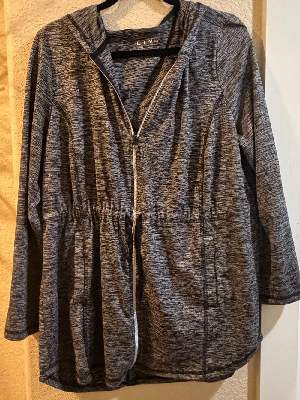 Livi Active Dark Heather Gray Drawstring Zip Hoodie